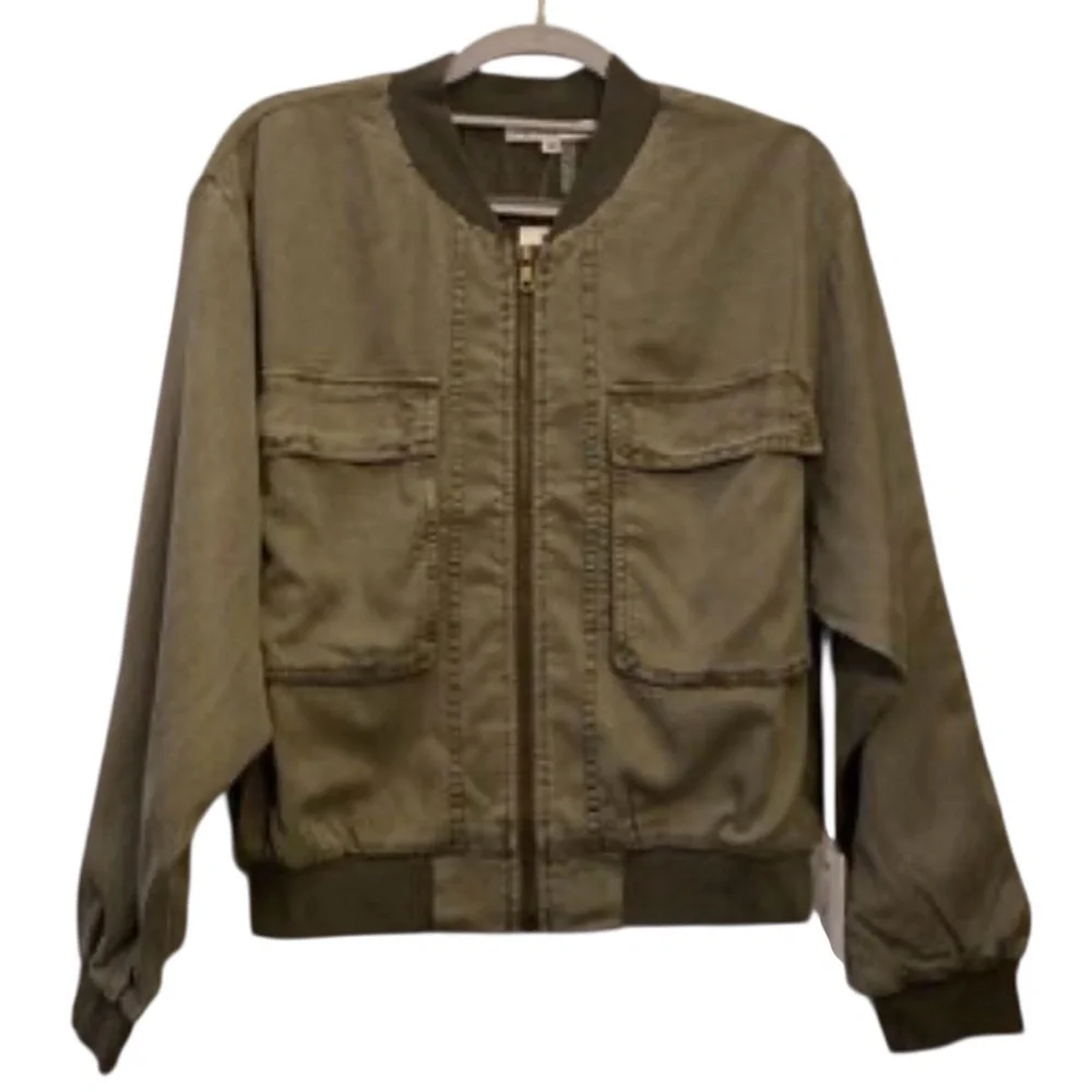 Young Fabulous & Broke Women’s Utility Bomber Jacket XS Khaki Short Zip Front‎